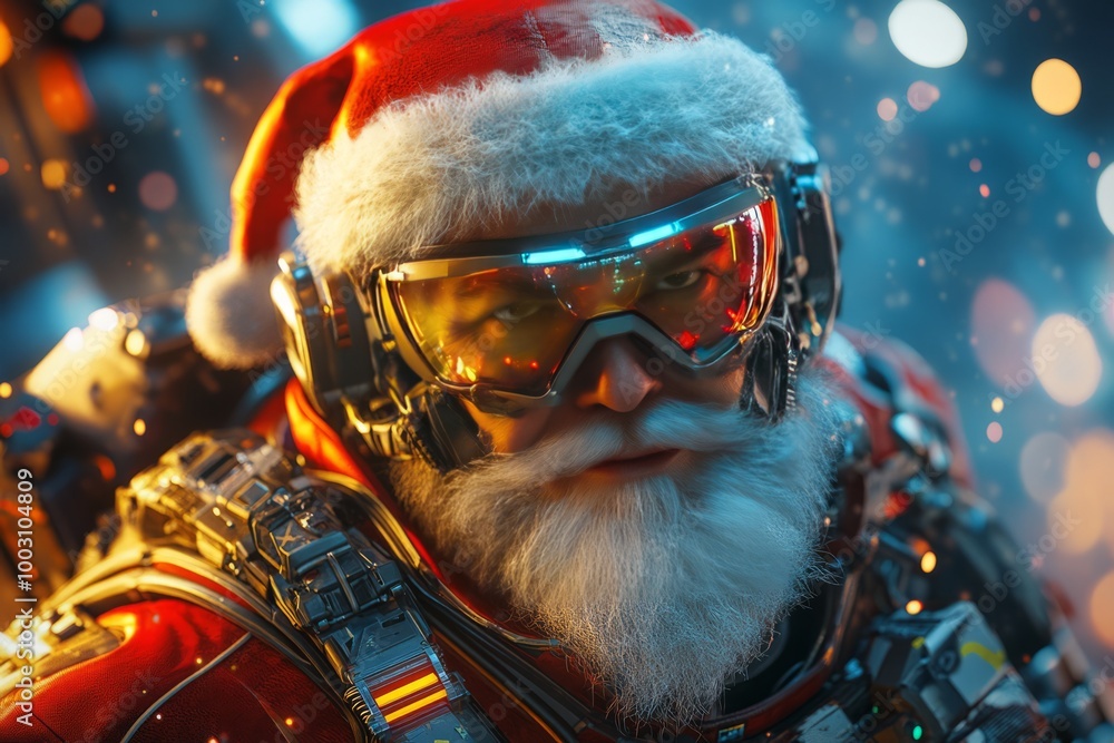 Futuristic Santa Claus in goggles Futuristic Santa Claus in goggles