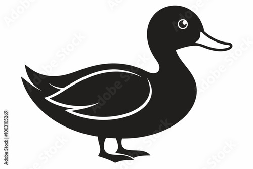 A cute Mallard Duck bird for log silhouette black Vector art illustration