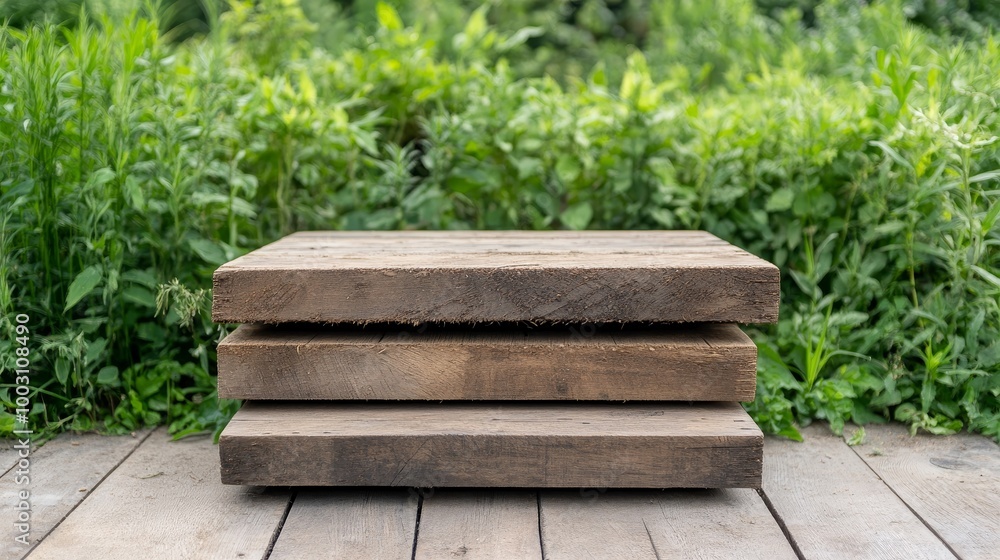 Wooden Planks on Green Grass Background Wooden Planks on Green Grass Background