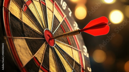 Success. red dart hits bullseye, symbolizing business goals, investment, and challenges overcome