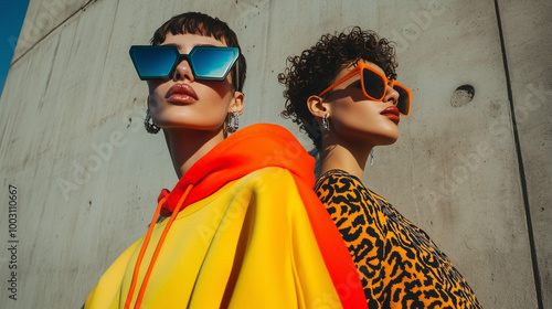 Fashionistas posing with sunglasses outdoors