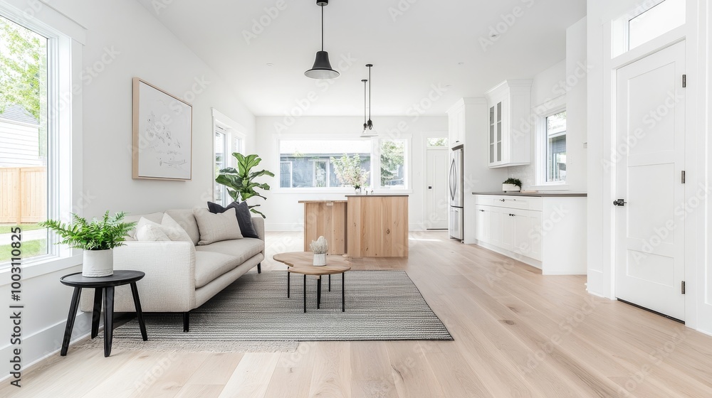 Fototapeta premium Modern Bright Living Space with Minimalist Design