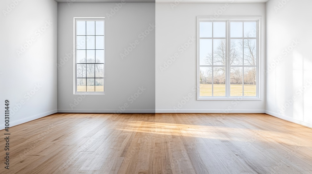 Bright and Spacious Empty Room with Large Windows Bright and Spacious Empty Room with Large Windows