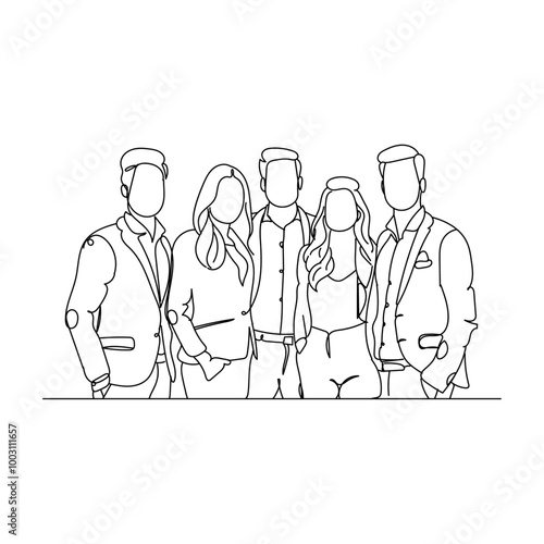 Dessin en ligne continue d'un groupe d'hommes et de femmes d'affaires, line art, vecteur