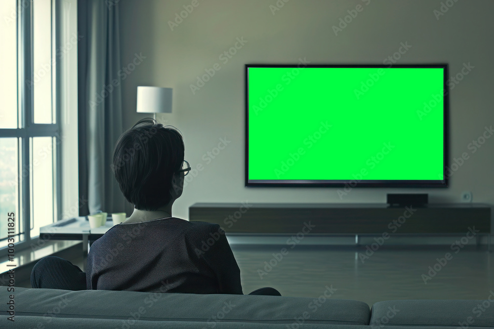 An elegant living room setting with a modern, slim television prominently displayed, where a person is seated and engaged in viewing. An elegant living room setting with a modern, slim television prominently displayed, where a person is seated and engaged in viewing.