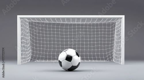 A soccer ball is in the back of the net with the goal frame. photo