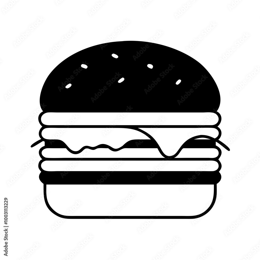 Black and White Burger Illustration Vector Design for Restaurant Branding Black and White Burger Illustration Vector Design for Restaurant Branding