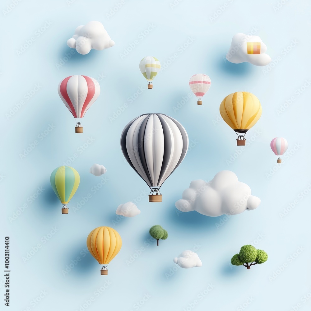 Obraz premium Colorful Hot Air Balloons Over Blue Sky Background