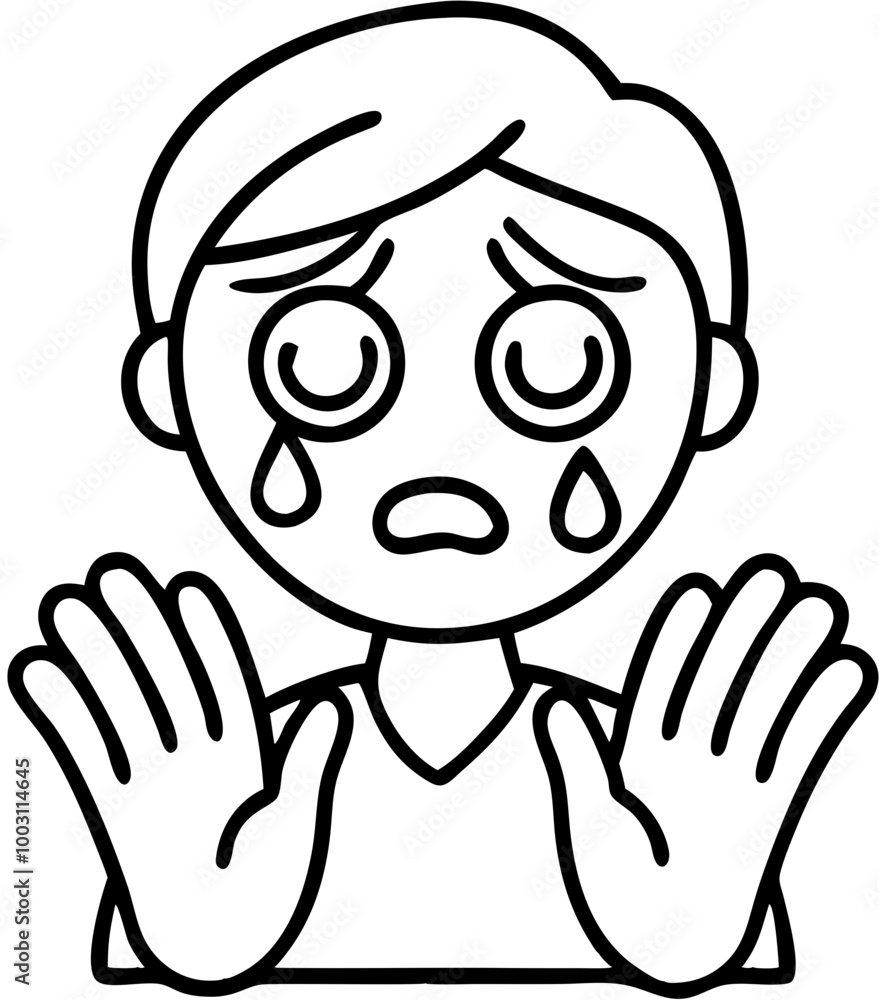 Obraz premium Sad Crying Character Vector with Hands Raised in Distress Emotion Illustration