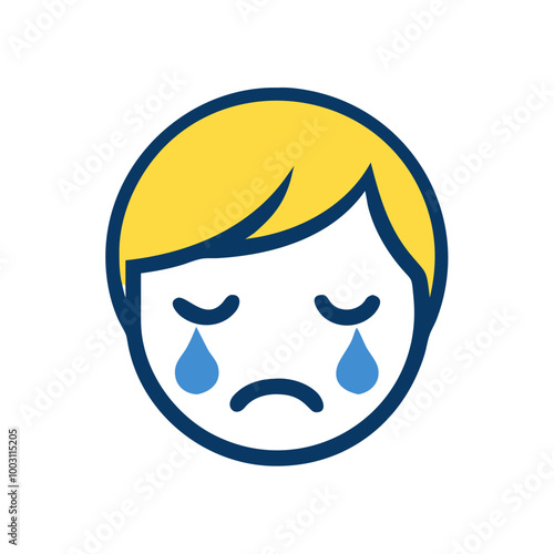  Sad Crying Face Emoji Vector with Tears and Blond Hair Expressing Emotion