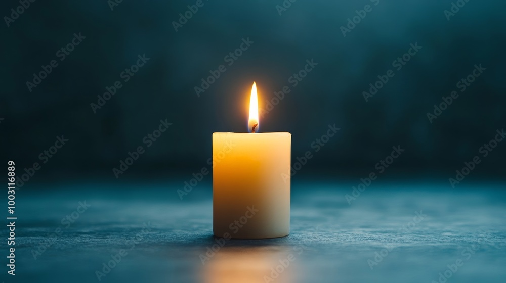 A single candle burning brightly in a dimly lit room, symbolizing the inner reflection of Yom Kippur personal atonement A single candle burning brightly in a dimly lit room, symbolizing the inner reflection of Yom Kippur personal atonement