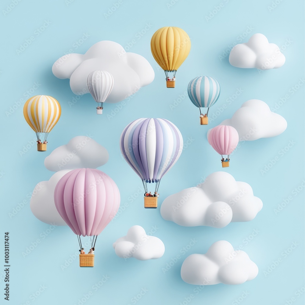 Colorful Hot Air Balloons Floating in a Blue Sky Colorful Hot Air Balloons Floating in a Blue Sky