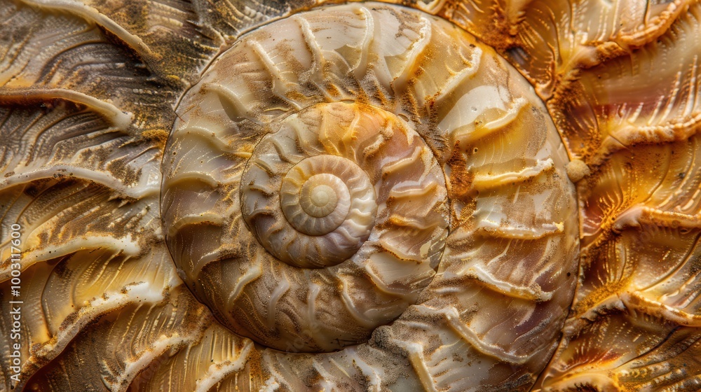 Nautilus shell in an abstract setting, showcasing its intricate spiral design. The shell's geometric pattern is a beautiful display of nature's artistry. Nautilus shell in an abstract setting, showcasing its intricate spiral design. The shell's geometric pattern is a beautiful display of nature's artistry.