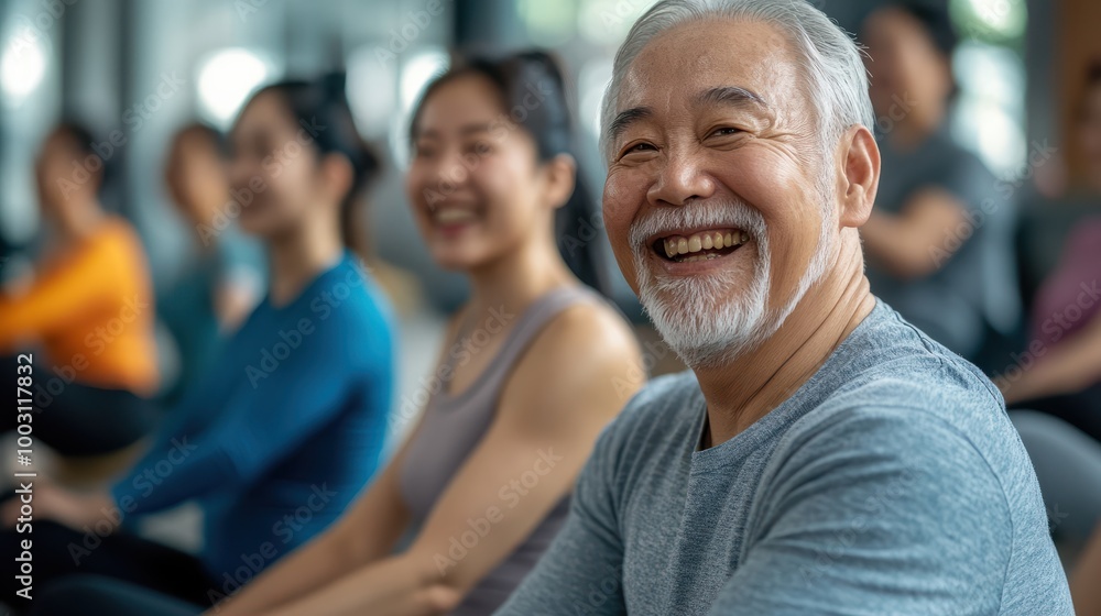 Fitness, laughing and friends at the gym for training, Asian seniors pilates class for active retirement lifestyle. exercise in a group for a workout, cardio or yoga in a studio. Fitness, laughing and friends at the gym for training, Asian seniors pilates class for active retirement lifestyle. exercise in a group for a workout, cardio or yoga in a studio.