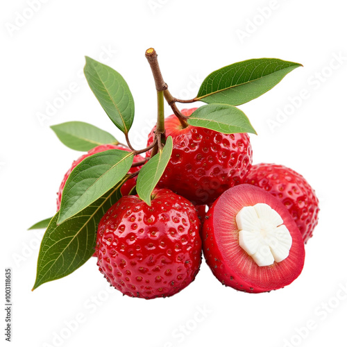 Acerola with leaves and transparent PNG