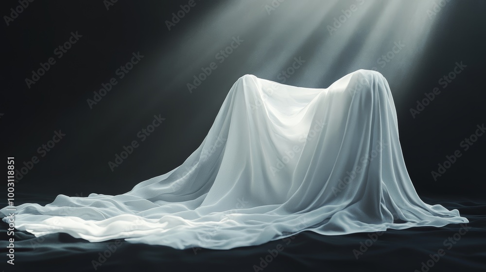 A white chair is draped in a white sheet A white chair is draped in a white sheet