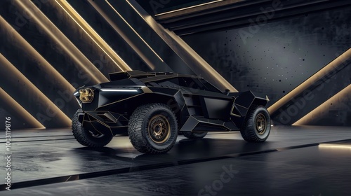 Car with a black background, an extreme high-performance vehicle. Powerful car with gold details, designed for speed.