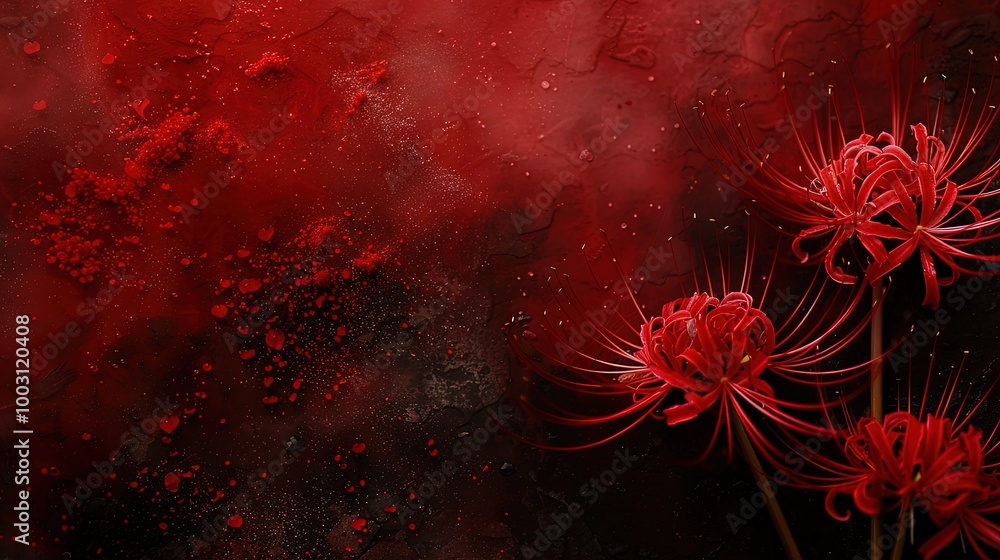 Lycoris radiata (Red Spider Lily) flowers on dark color background, dramatic romantic sad concept, mysterious beauty. Lycoris radiata (Red Spider Lily) flowers on dark color background, dramatic romantic sad concept, mysterious beauty.