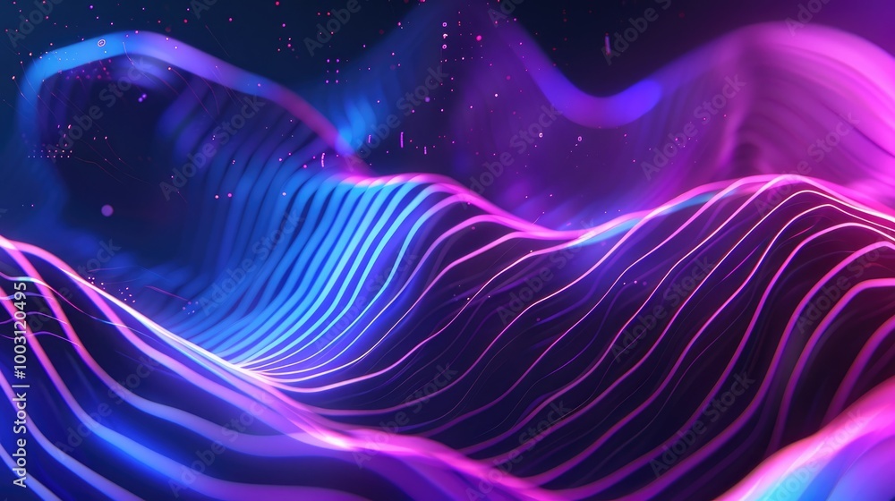 Fototapeta premium Abstract image featuring vibrant, multicolored wave lines on a dark background, representing flow and motion concepts.
