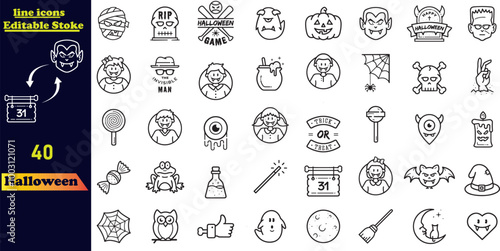 halloween icons. outline thin line icons. 