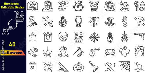halloween icons. outline thin line icons. 