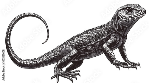 silhouette of a vintage lizard isolated on transparent PNG. photo