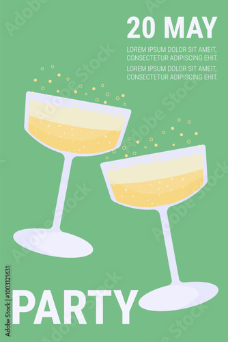 design of stylish party invitation. champagne glasses. Vector illustration. wine party.
