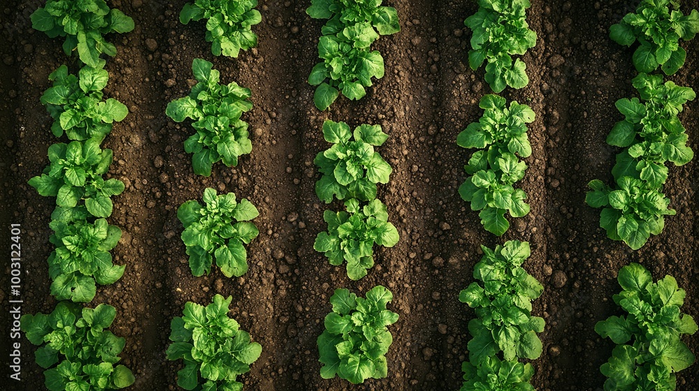 Rows of Lush Green Plants Growing in Rich Soil Rows of Lush Green Plants Growing in Rich Soil