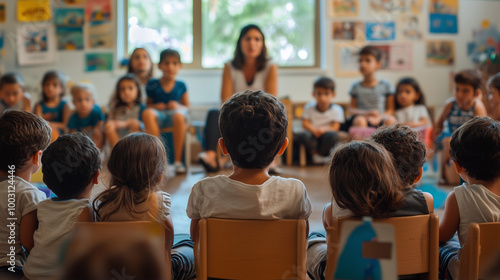 Vibrant Kindergarten Classroom in Israel with Diverse Group of Children photo