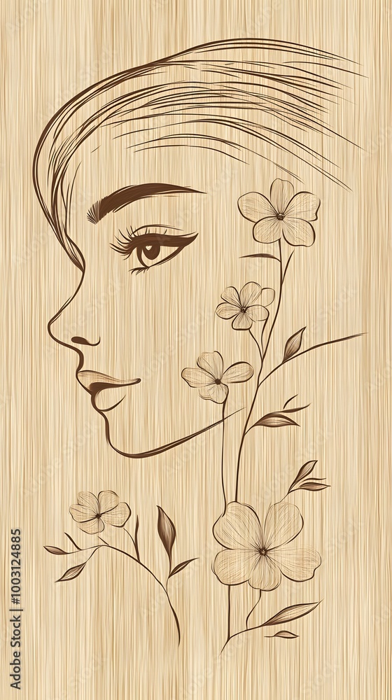 Minimalist Pencil Drawing of a Female Face with Flowers, on a Wooden Background, Boards, Abstract Image, Texture, Pattern Background, Wallpaper, Cover and Screen of Smartphone, PC, Laptop, 9:16 and 1
Minimalist Pencil Drawing of a Female Face with Flowers, on a Wooden Background, Boards, Abstract Image, Texture, Pattern Background, Wallpaper, Cover and Screen of Smartphone, PC, Laptop, 9:16 and 1