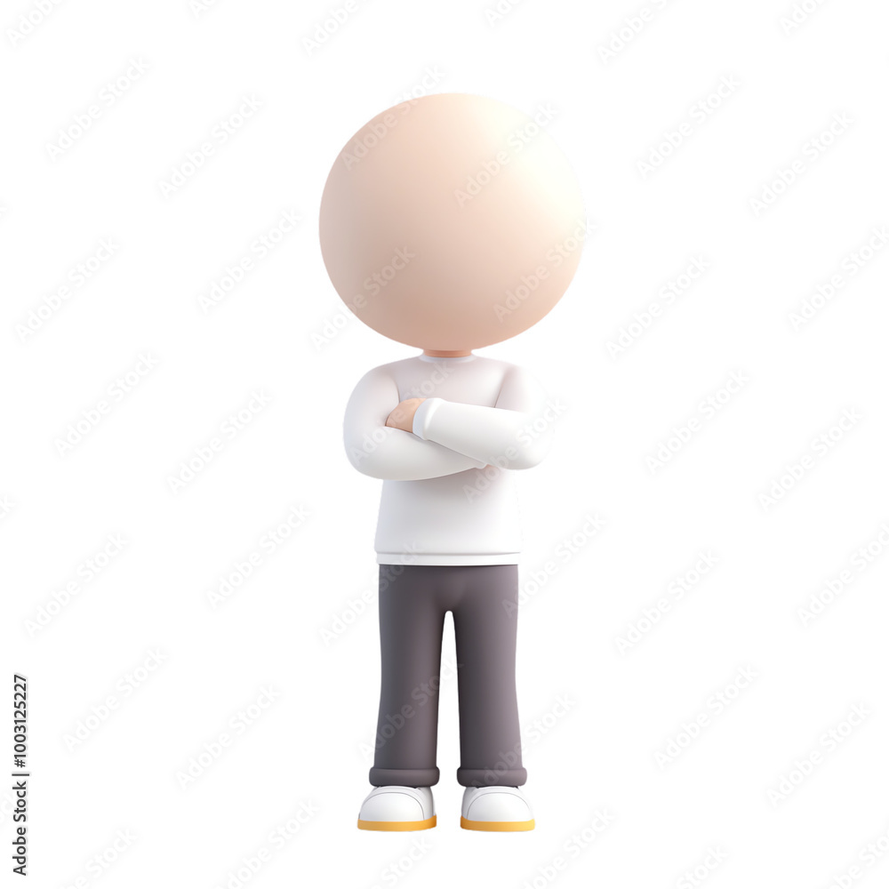 Cartoon character standing confidently with arms crossed, white isolate background. transparent background Cartoon character standing confidently with arms crossed, white isolate background. transparent background