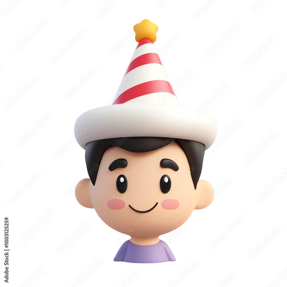Cheerful cartoon boy wearing a festive birthday hat, white isolated background. transparent background Cheerful cartoon boy wearing a festive birthday hat, white isolated background. transparent background