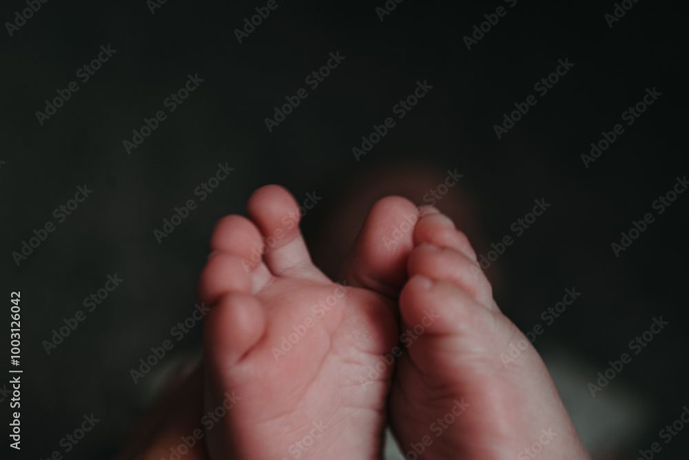 Close up details of baby's little feet, concept of happy сhild lifestyle Close up details of baby's little feet, concept of happy сhild lifestyle