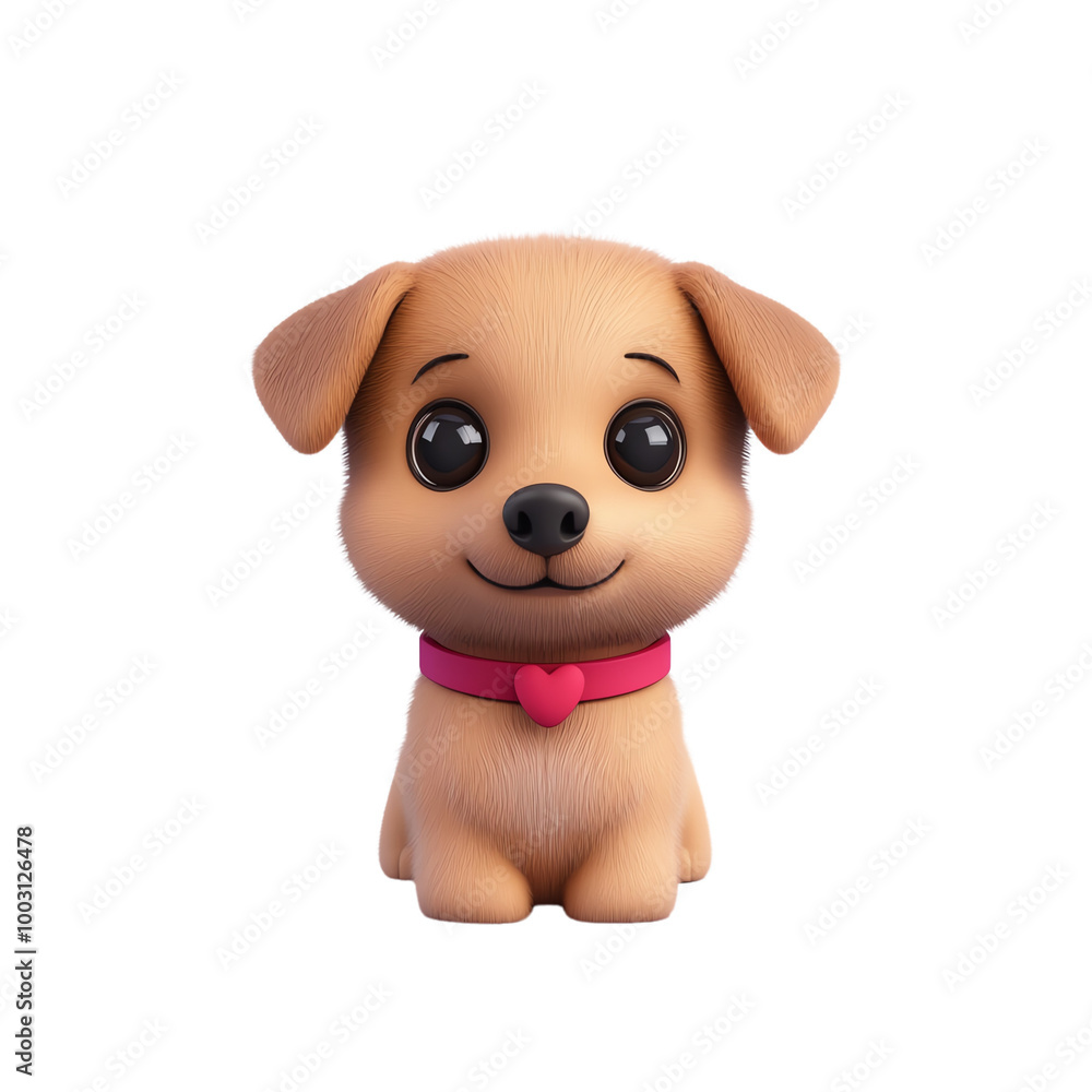 Fototapeta premium Cute cartoon puppy with a pink collar, isolated on a white background. transparent background