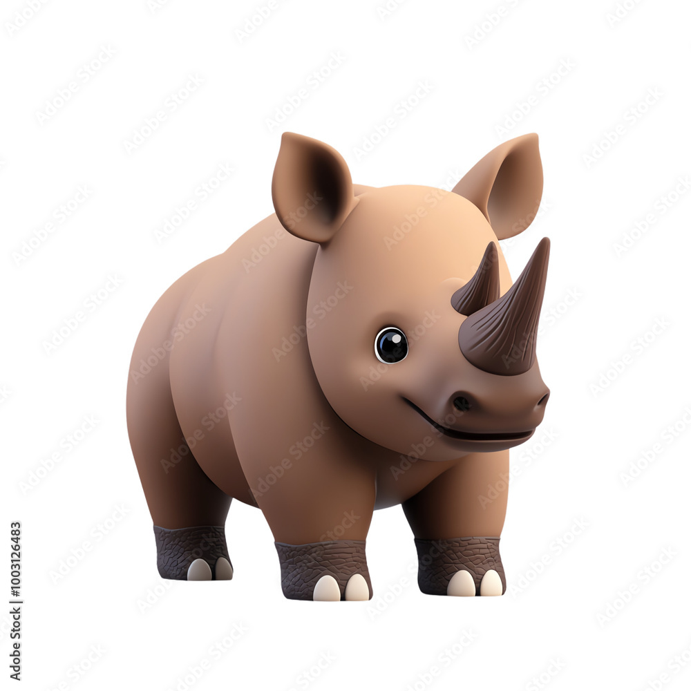 Cute cartoon rhinoceros with big eyes and smiling expression, white isolated background. transparent background Cute cartoon rhinoceros with big eyes and smiling expression, white isolated background. transparent background