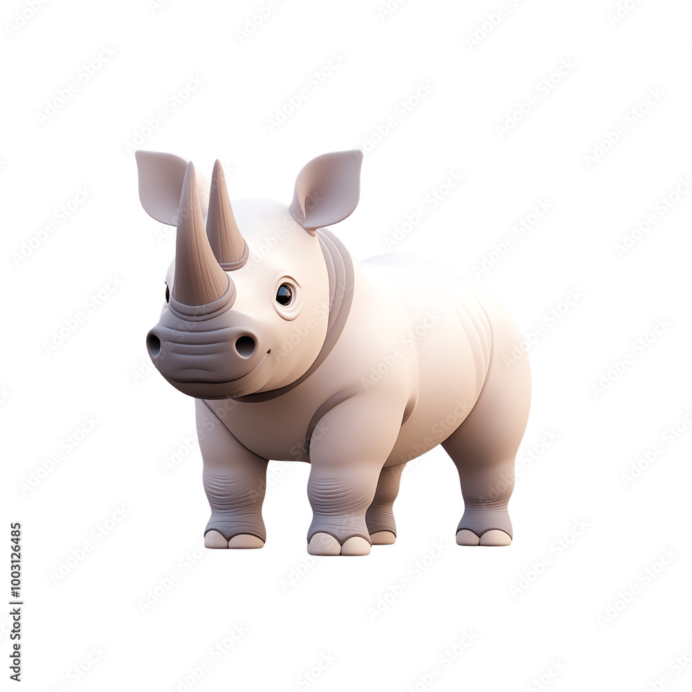 Obraz premium Cute cartoon rhinoceros character on white isolated background. transparent background