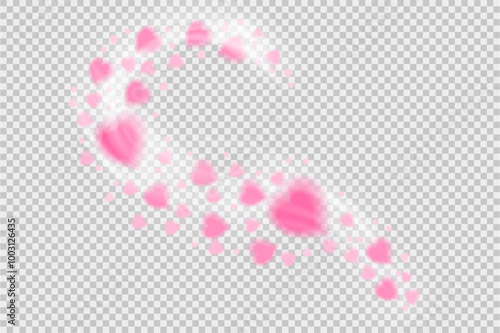 Heart trail wind on transparent background. Particles flying. Love, romantic concept. Stock vector illustration isolated on transparent background.