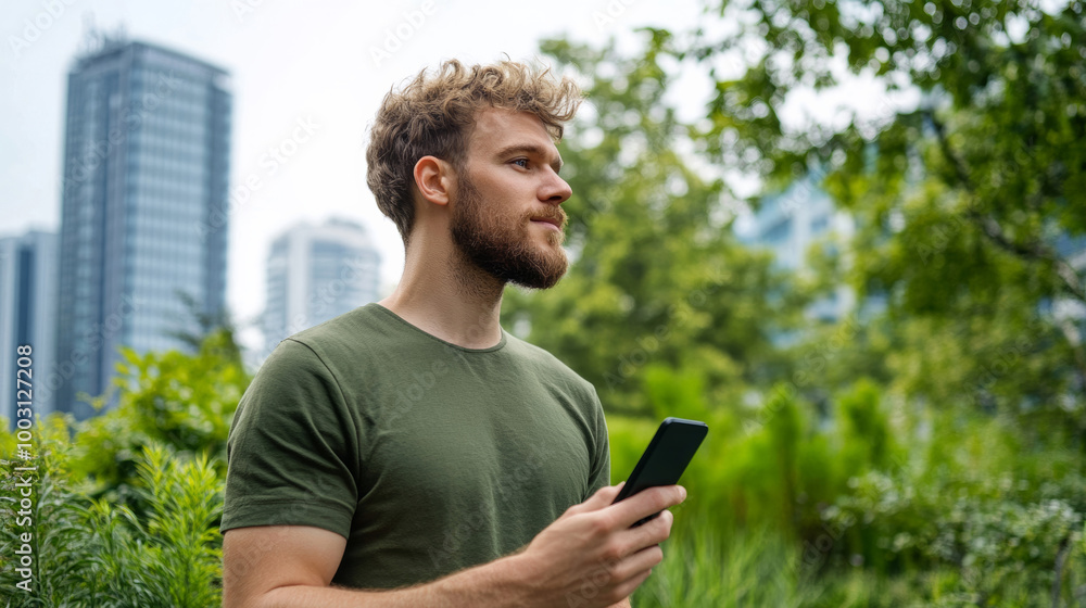 Person looking at their phone with an air quality app showing green for excellent air clear day outdoors Person looking at their phone with an air quality app showing green for excellent air clear day outdoors