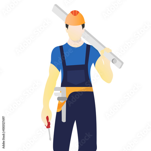 Construction Worker Illustration – Flat Design Icon with Tools
