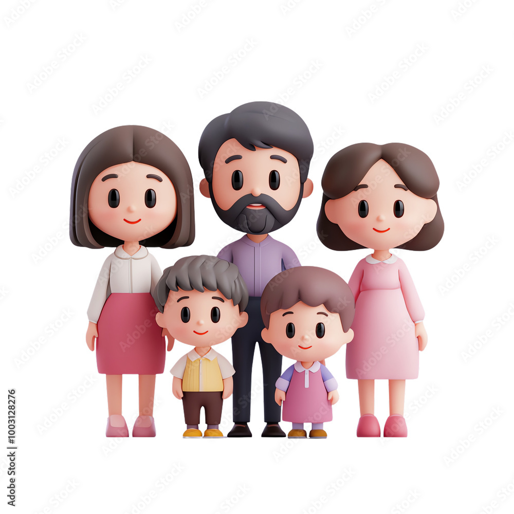 Happy cartoon family posing together on a white isolated background. transparent background Happy cartoon family posing together on a white isolated background. transparent background