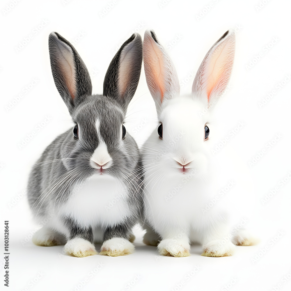 white and grey rabbits on white white and grey rabbits on white