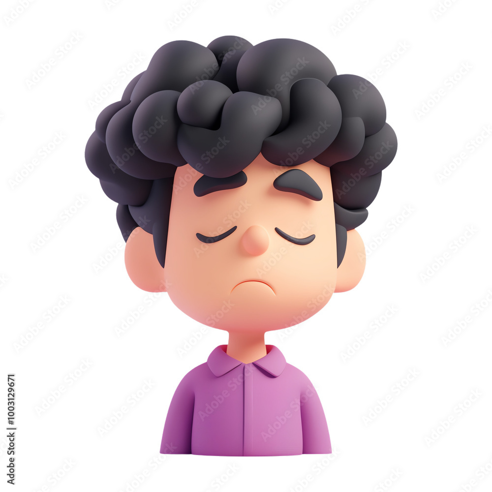Sad cartoon character with curly hair, isolated on a white background. transparent background Sad cartoon character with curly hair, isolated on a white background. transparent background