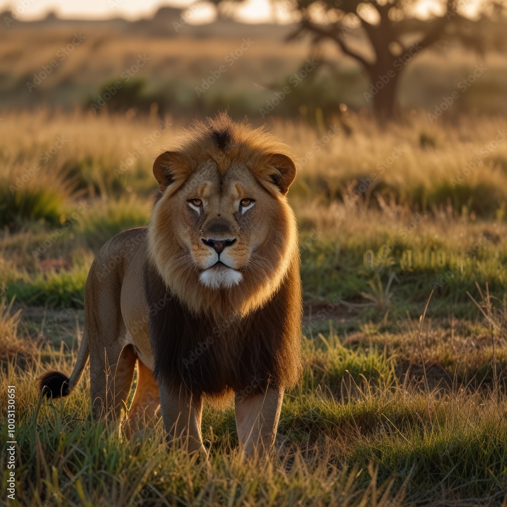 Obraz premium a realistic illustration of a lion in the savannah