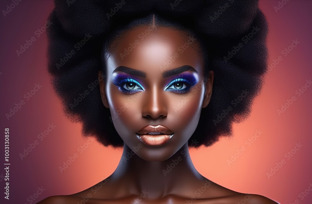 Beauty portrait of African American girl with afro hair. Beautiful black woman. Cosmetics, makeup and fashion Beauty portrait of African American girl with afro hair. Beautiful black woman. Cosmetics, makeup and fashion