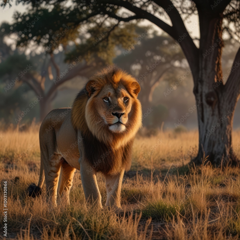 a realistic illustration of a lion in the savannah a realistic illustration of a lion in the savannah