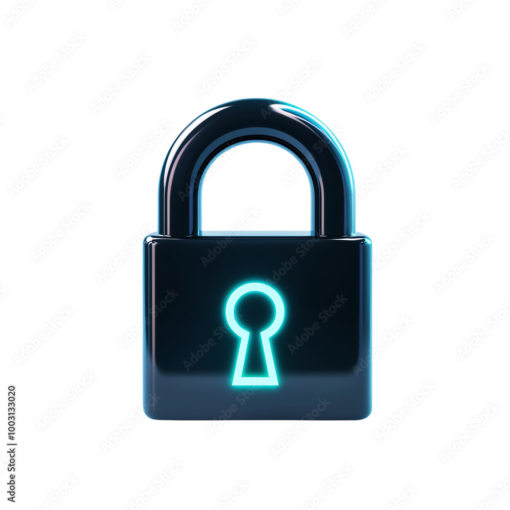 Shiny blue padlock with glowing keyhole on white isolate background. transparent background Shiny blue padlock with glowing keyhole on white isolate background. transparent background