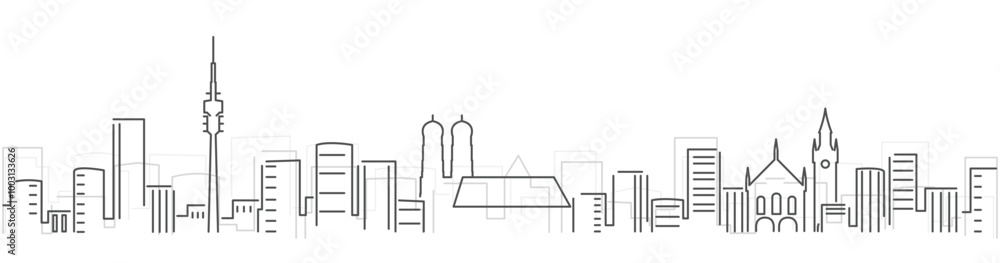 Obraz premium Munich Simple Dark Lines Skyline on White Background