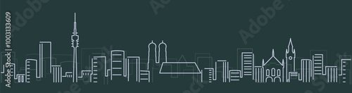 Munich Simple Lines Skyline on Dark Background