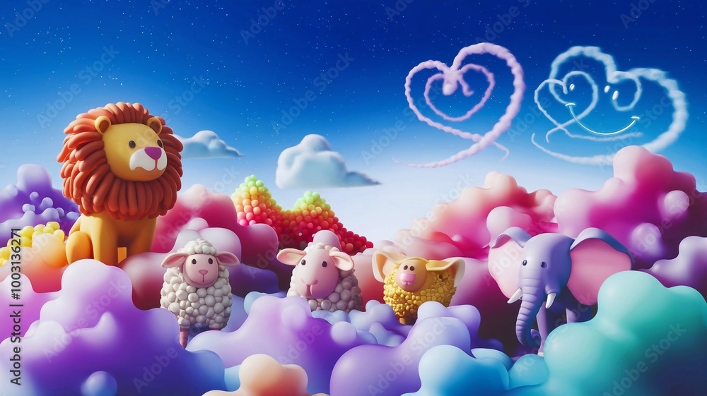 A whimsical illustration of a variety of cloud formations, from puffy cumulus to wispy cirrus, arranged in a playful pattern. A whimsical illustration of a variety of cloud formations, from puffy cumulus to wispy cirrus, arranged in a playful pattern.