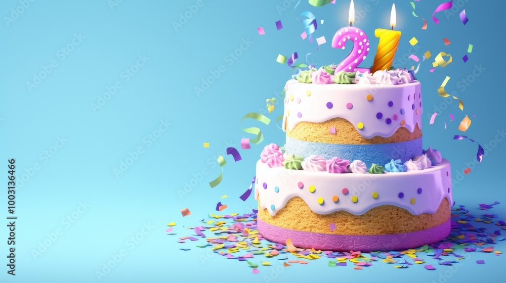 number 2 candle on a second year birthday cake celebration with balloons and party decoration as banner number 2 candle on a second year birthday cake celebration with balloons and party decoration as banner